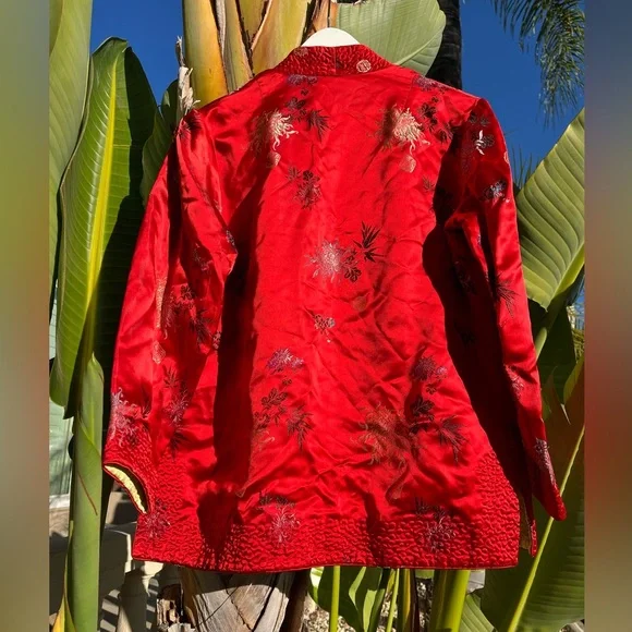 Jacquard Chinese Mandarin Collar Quilted Coat Pockets Reversible Jacket Silk - Picture 7 of 10